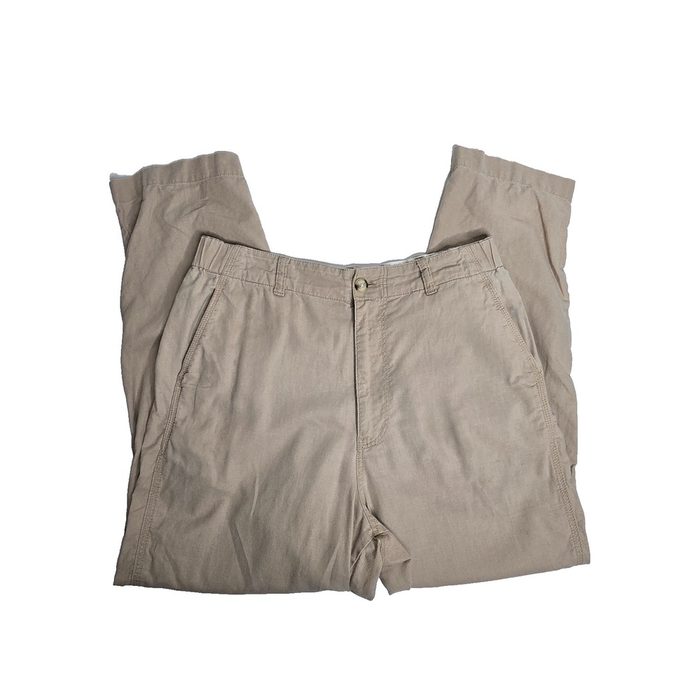 Uniqlo Pants Womens Medium Beige Linen Cotton Blend Casual Tapered Button Zipper